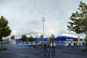 Geplantes temporäres Stadion für Real Zaragoza (Fotos: Nüssli Group, MNL/Lemonsbucket)